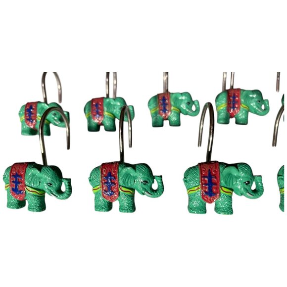 Set of 12 Green Elephant with Blankets Shower Hooks‎ - Picture 3 of 8
